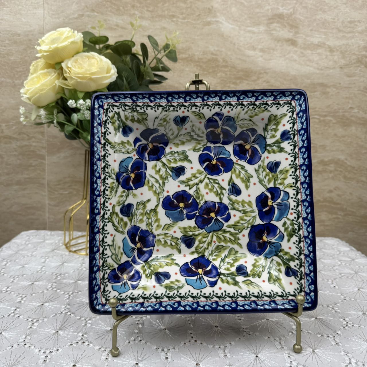 新疆包邮兰馨方盘手绘陶瓷创意4个