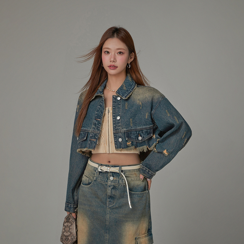 CHUU春季女装破洞设计水洗做旧风显瘦宽松基础甜辣风百搭外套