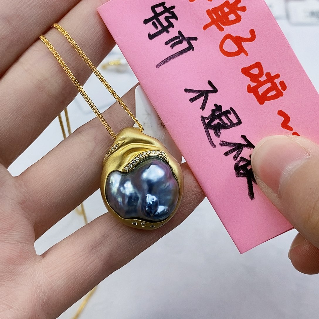 海水珍珠澳白蓝血吊坠银S925镶嵌