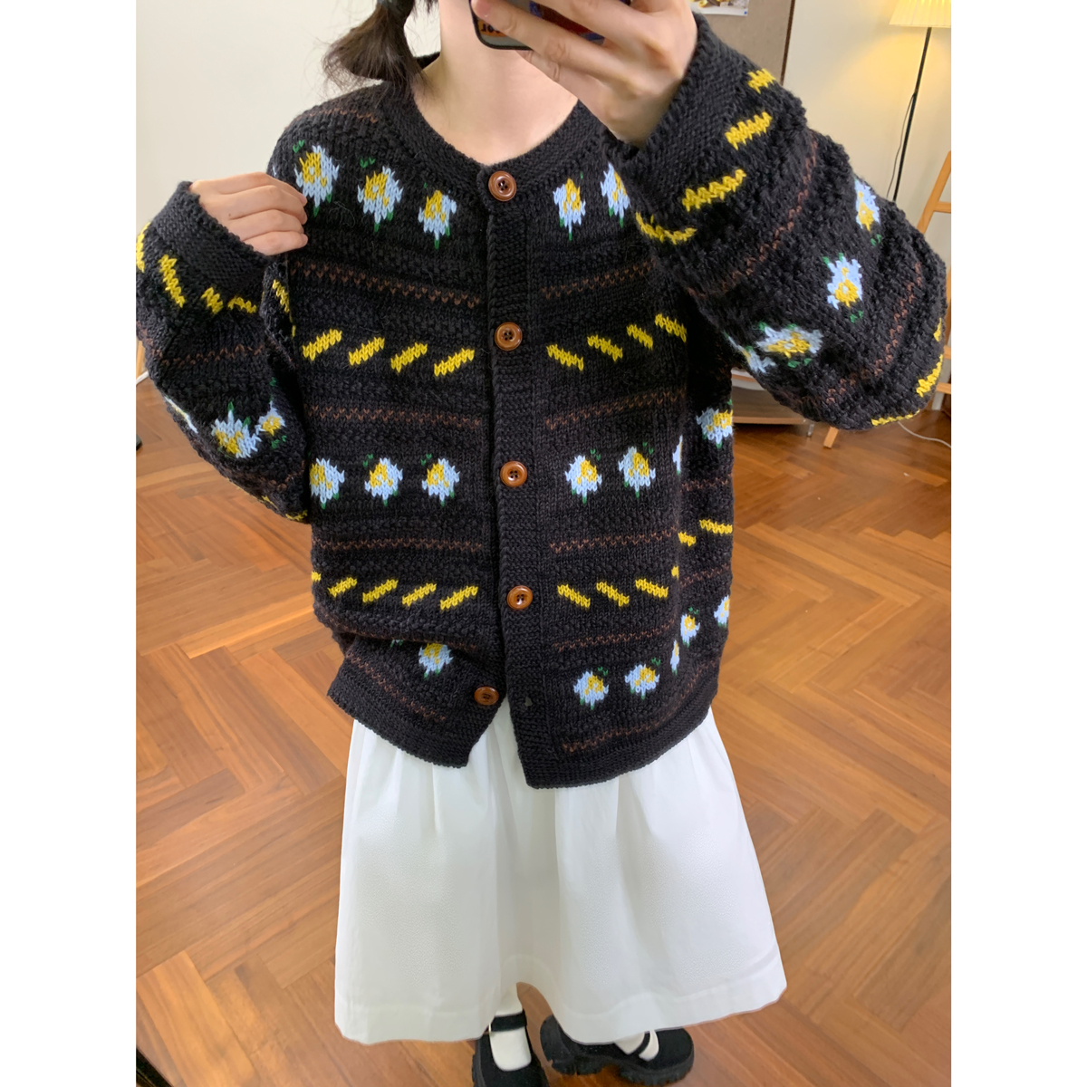 韩版百搭撞色提花针织开衫女秋冬2025新款宽松百搭显瘦毛衣外套潮