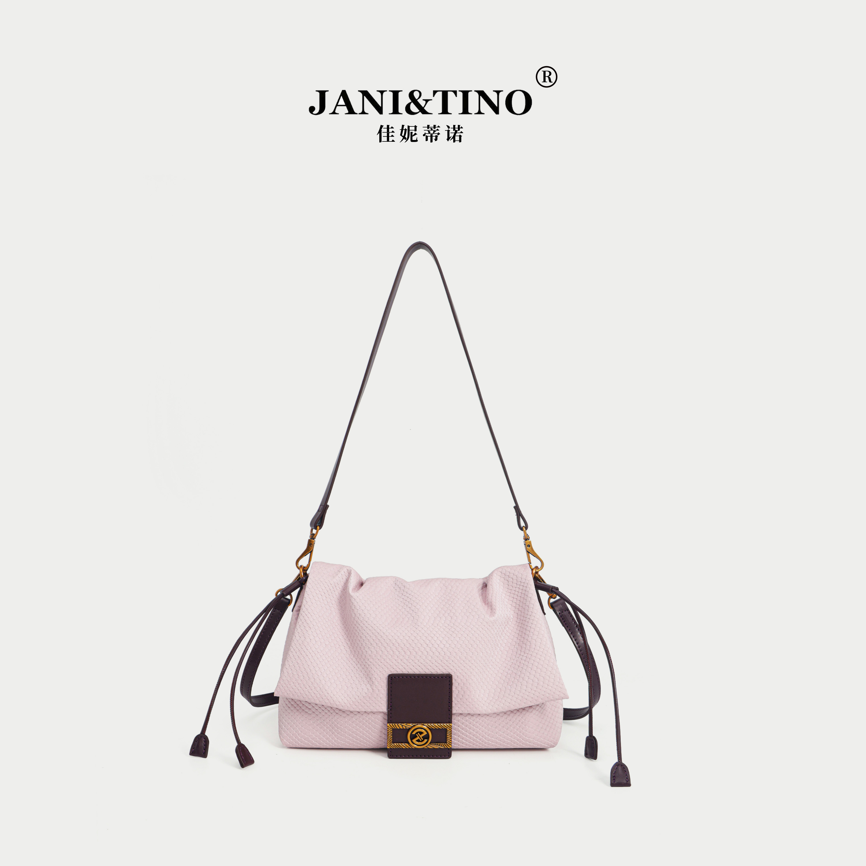 JANITINO/佳妮蒂诺当季新款时尚简约女士手提单肩包3996蛇纹粉