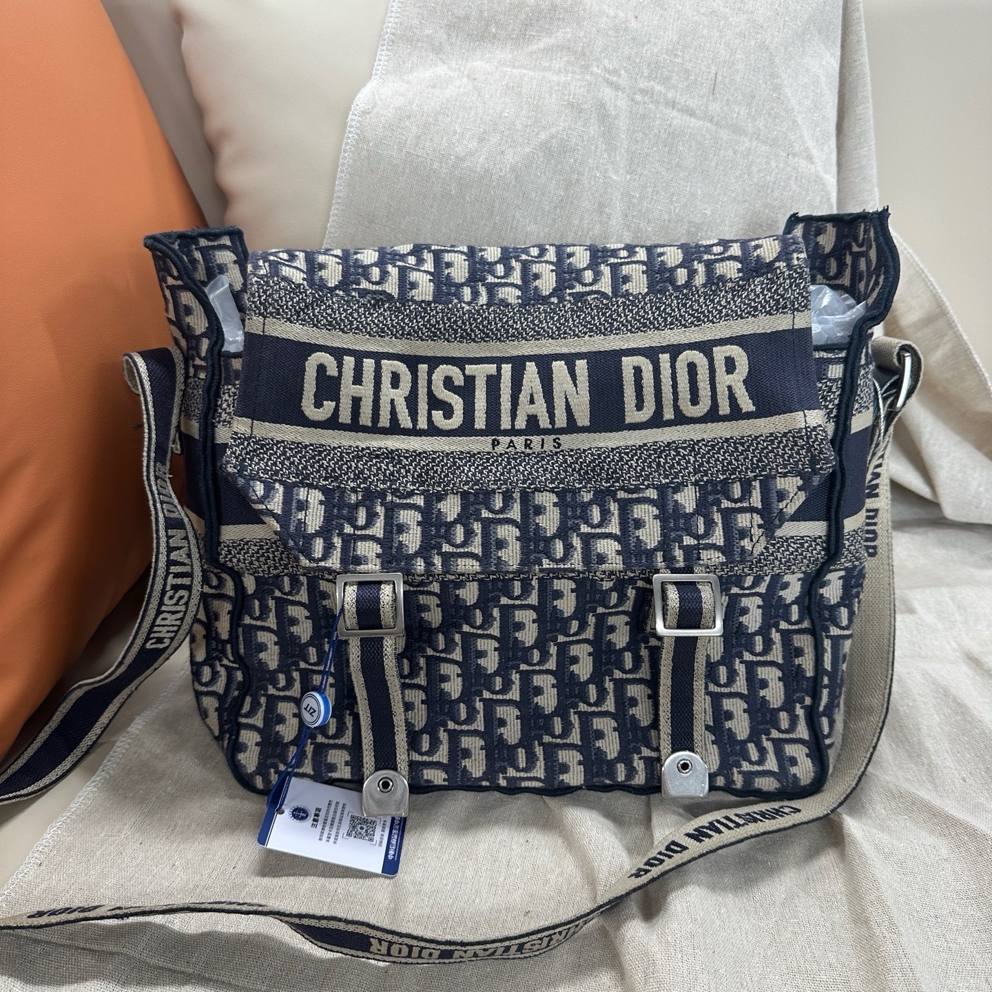 95新 DIOR/迪奥 经典老花刺绣邮差包 复古学院风 编码19年