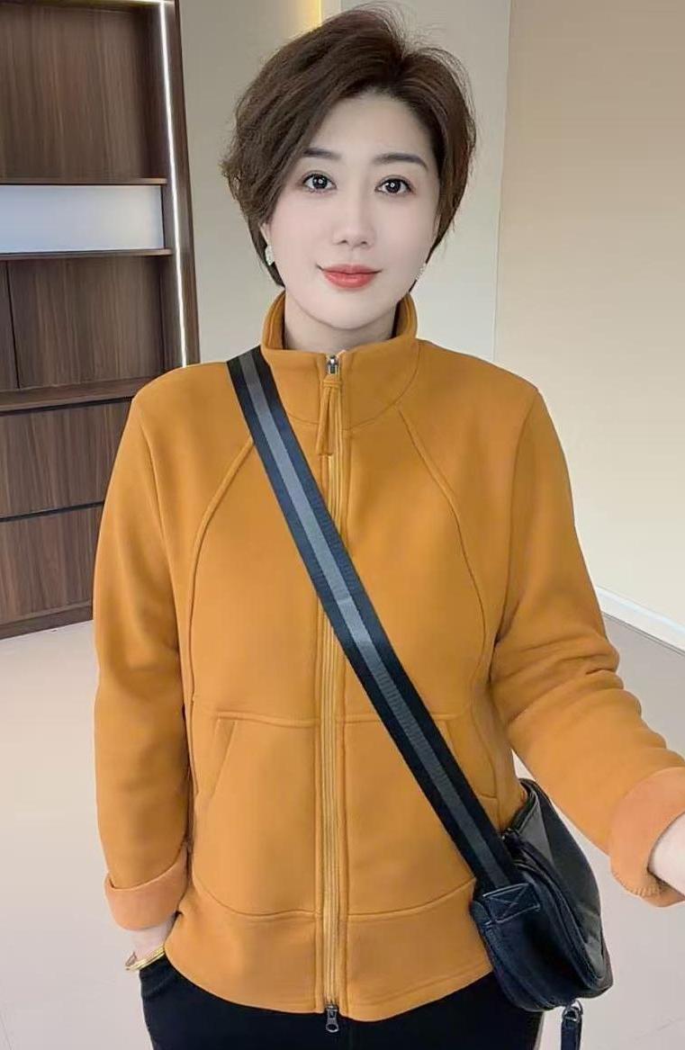 【加绒加厚】新款双拉链气质时尚百搭立领纯色中老年宽松舒适上衣