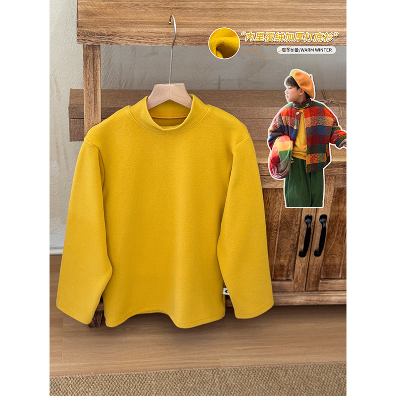 Q宝家童品12月新款男童打底衫冬季内搭儿童半高领长袖T恤百搭上衣