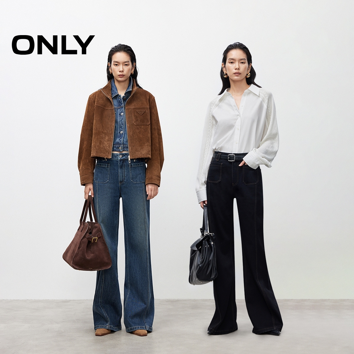 ONLY2025秋季新款松弛感高腰显瘦宽松喇叭裤牛仔裤女|125432024