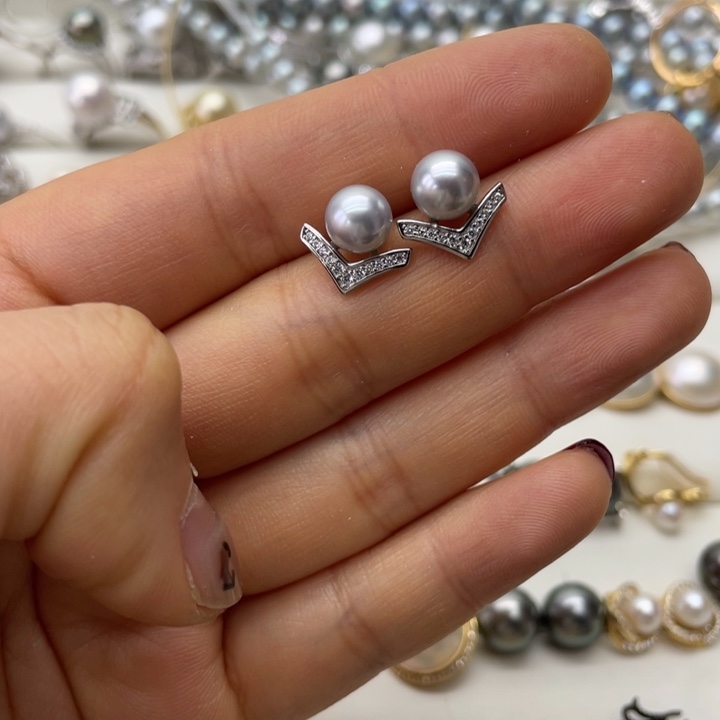 海水珍珠耳饰银S925镶嵌