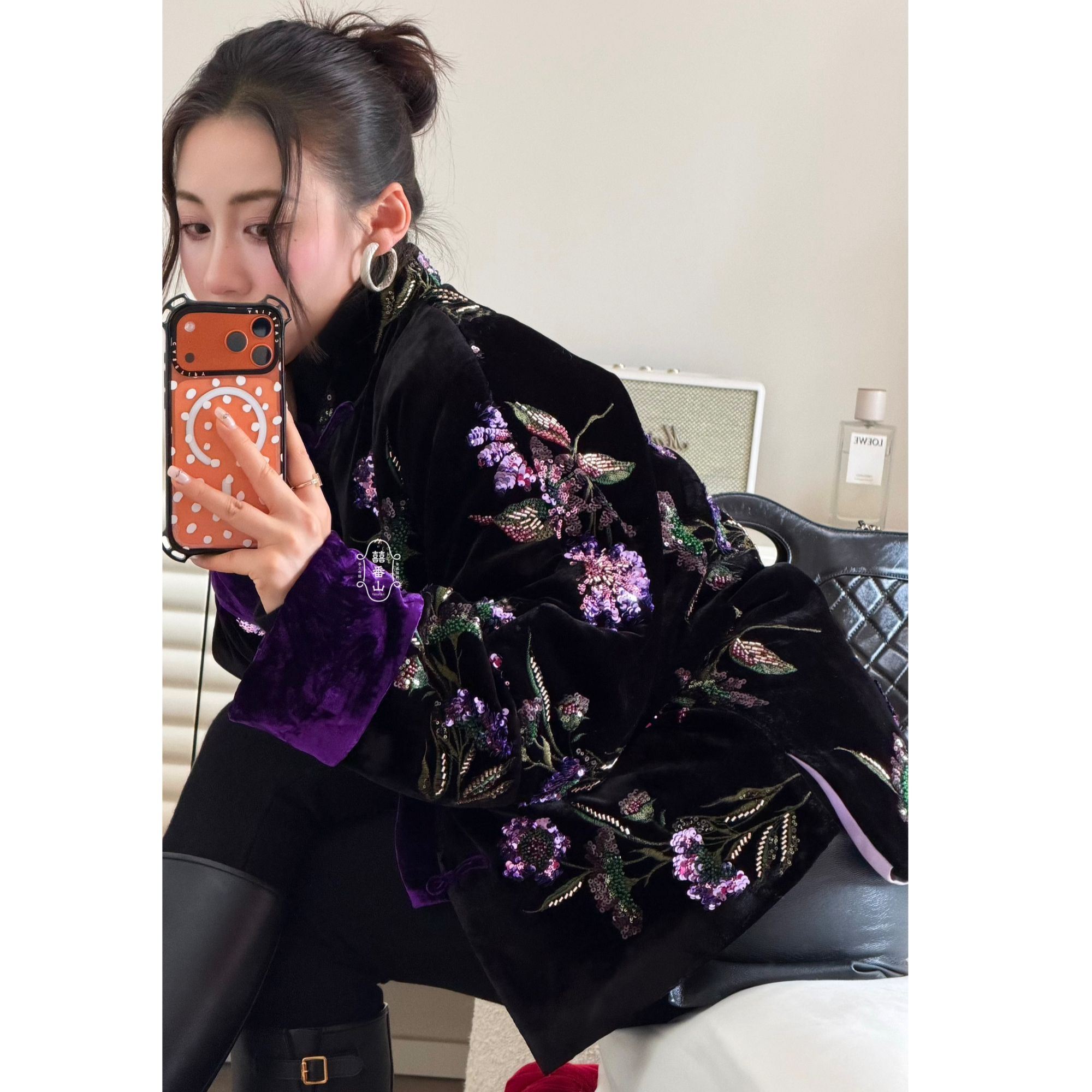 【囍番山·2025·冬】巨美爆闪大粒花•重工钉珠亮片气质显贵中式棉服