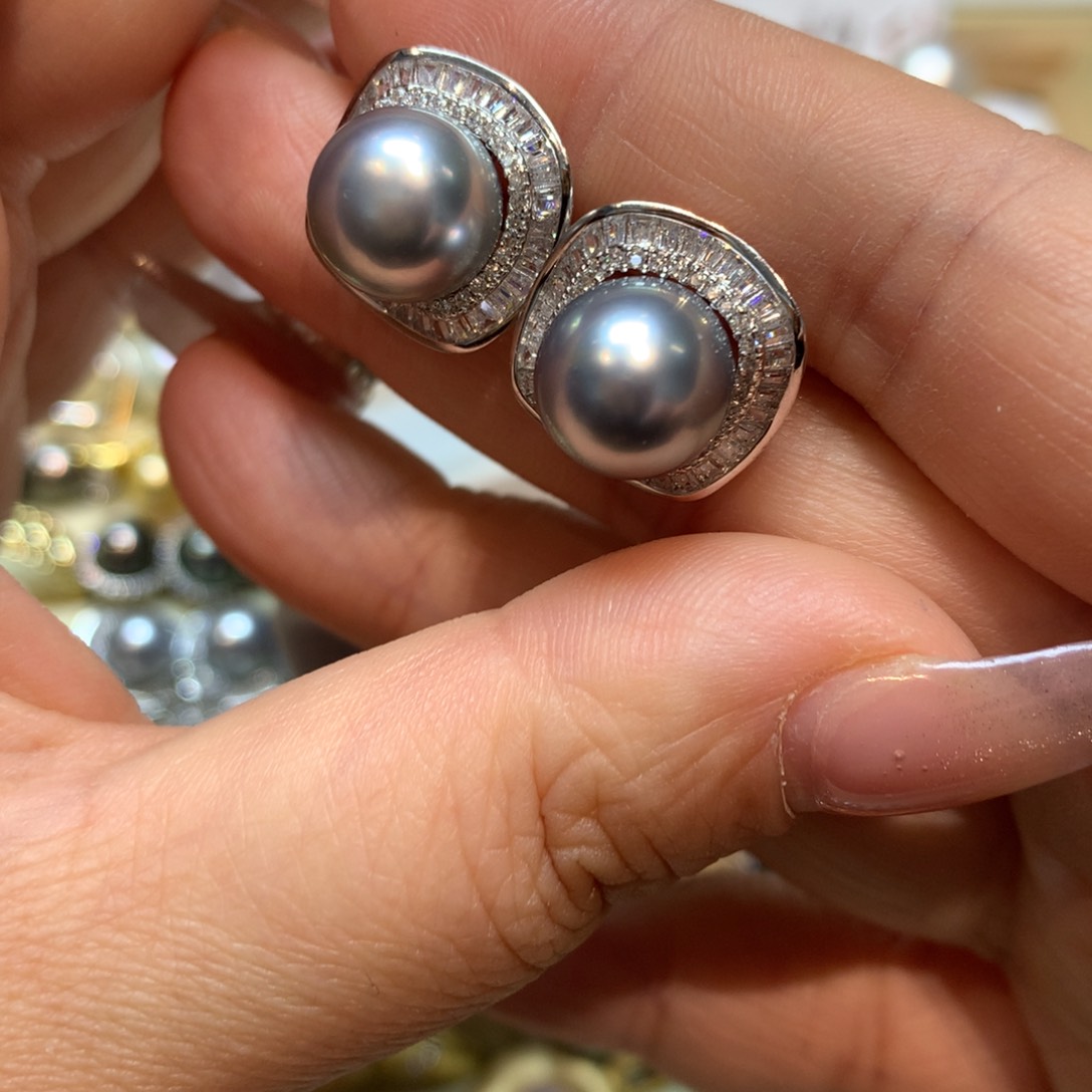 海水珍珠耳饰银S925镶嵌