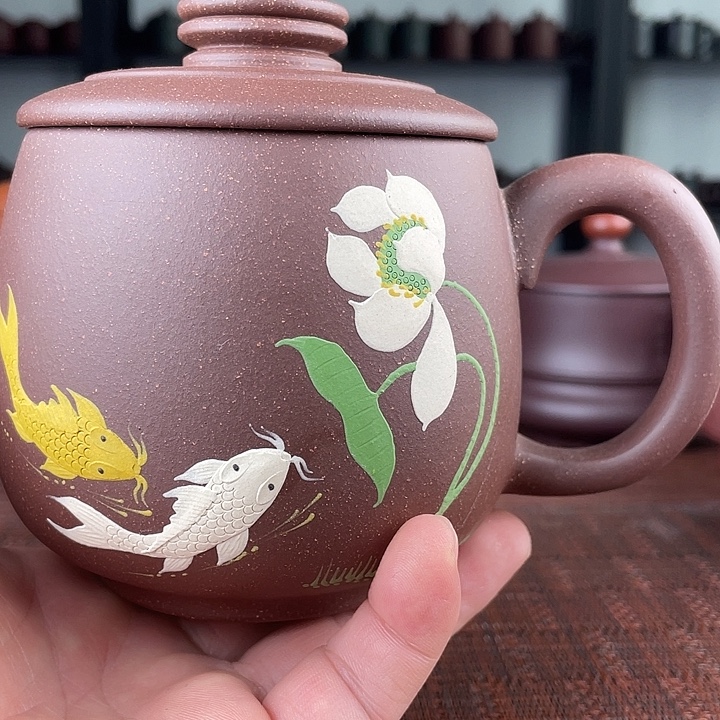 紫砂茶杯宜兴原矿紫砂盖杯