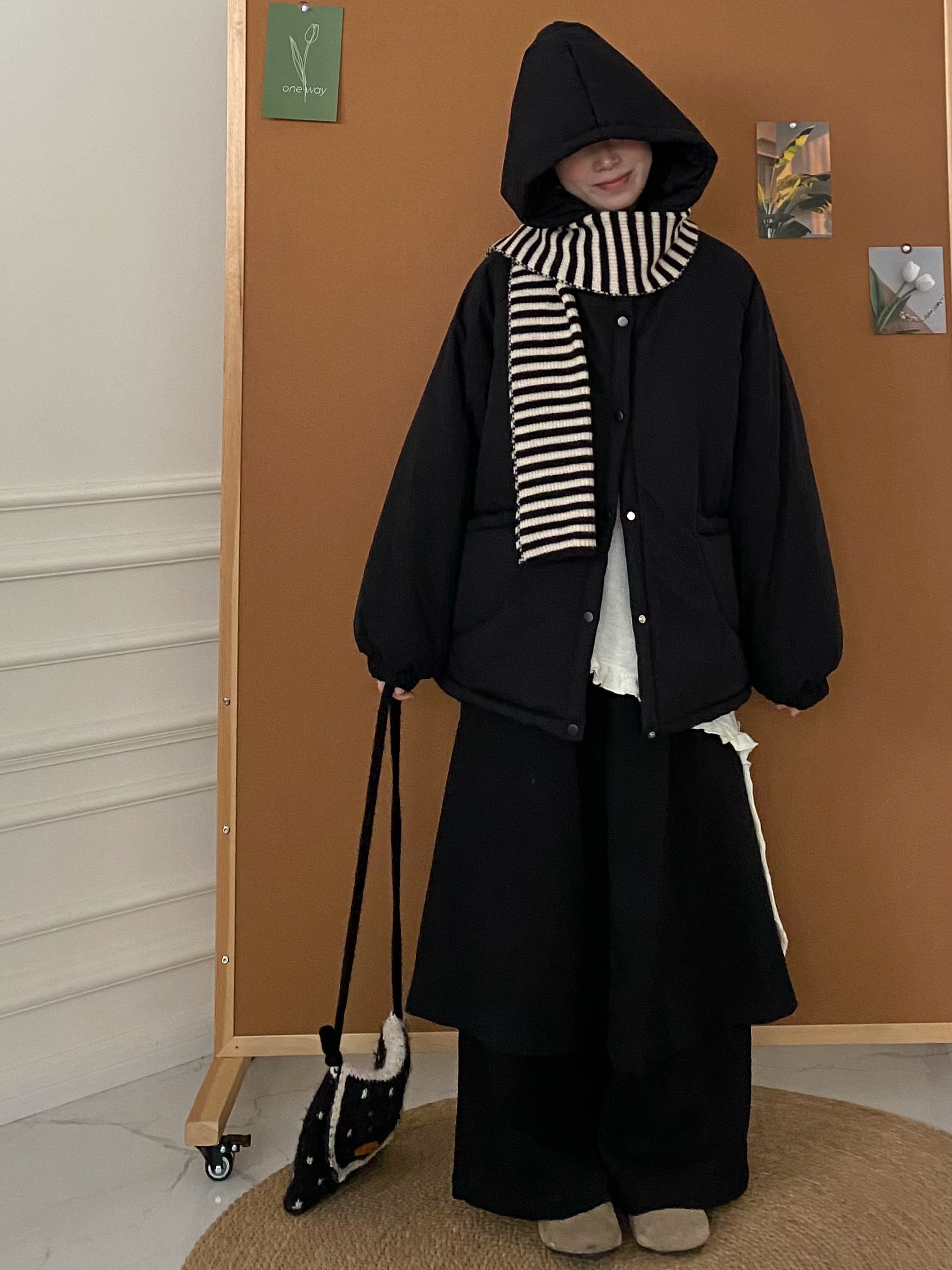 日系宽松休闲加厚保暖连帽棉服外套