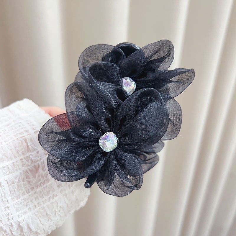 丸子头抓夹时尚网纱太阳花马尾抓夹发夹后脑勺盘发神器头饰2028