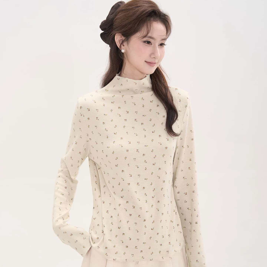 新疆包邮【1703】半高领碎花长袖T恤-衣长55cm