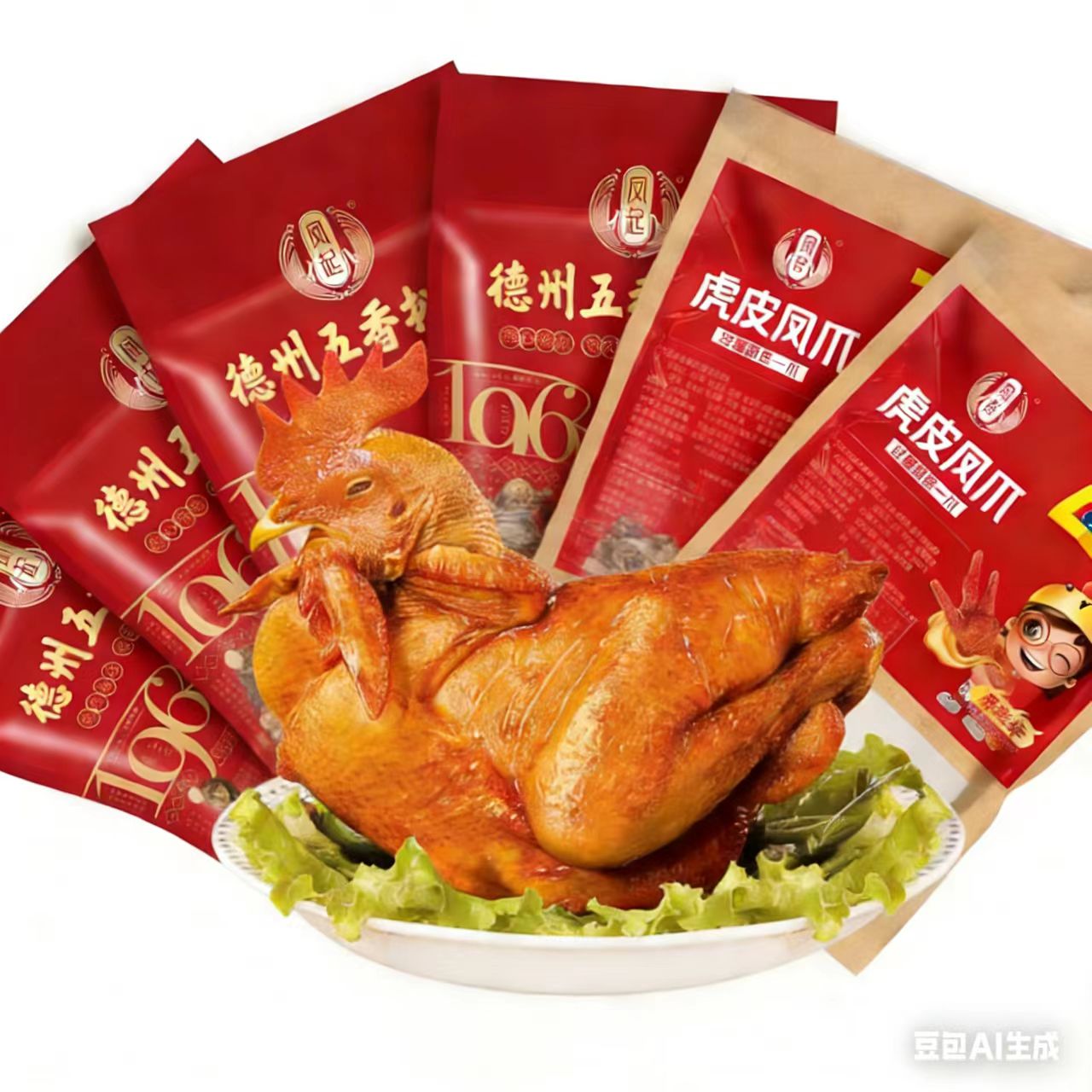 【凤起】德州脱骨扒鸡500g*4只+鸡爪2袋家庭装大礼包