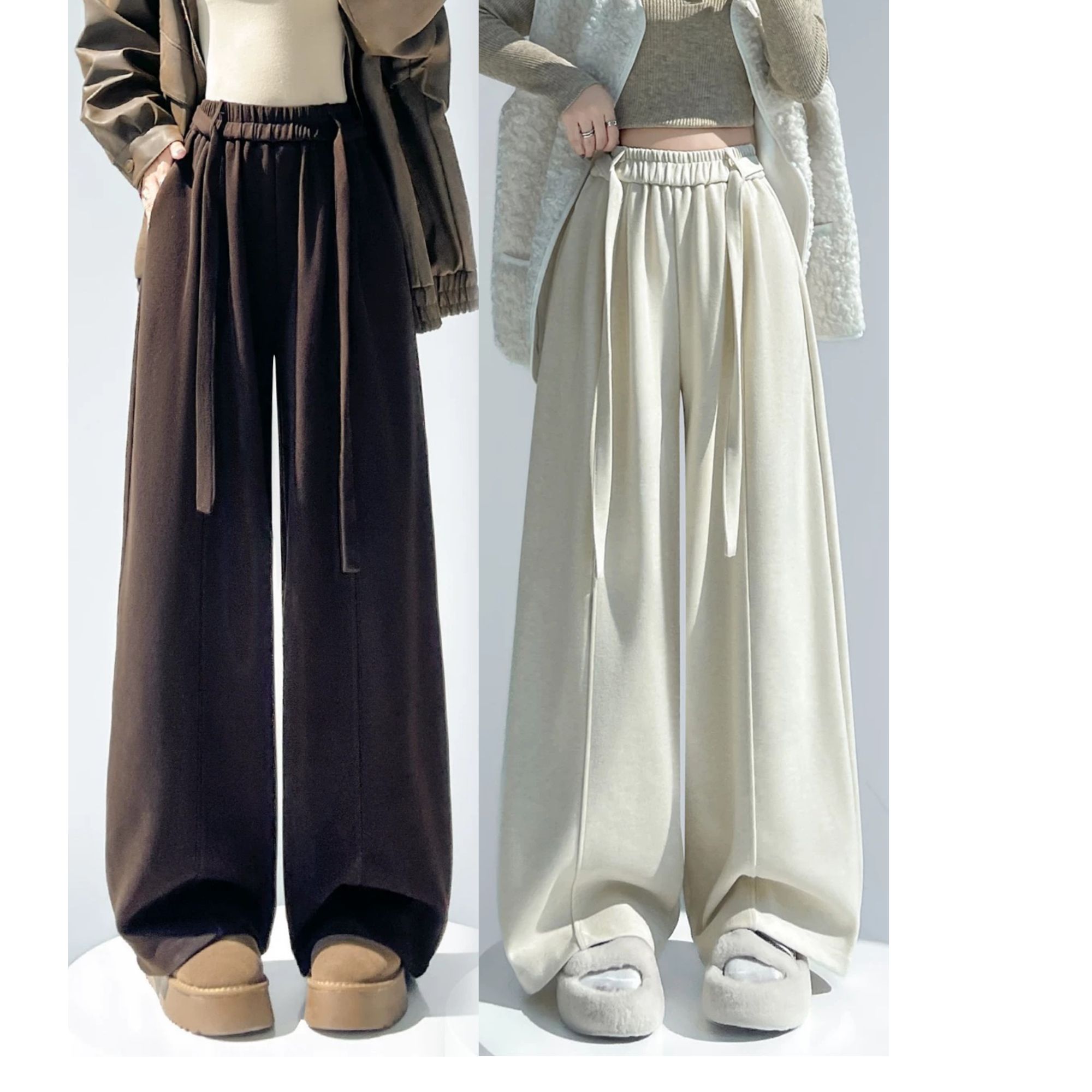 【羊绒毛呢】复古弯刀裤女秋冬25新款宽松加绒加厚休闲裤垂感阔腿裤