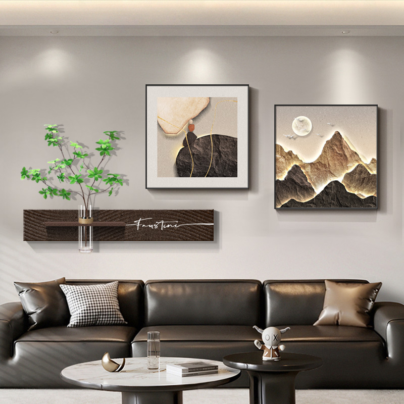 现代轻奢背有靠山客厅装饰画高档沙发背景墙挂画水培绿植餐厅壁画