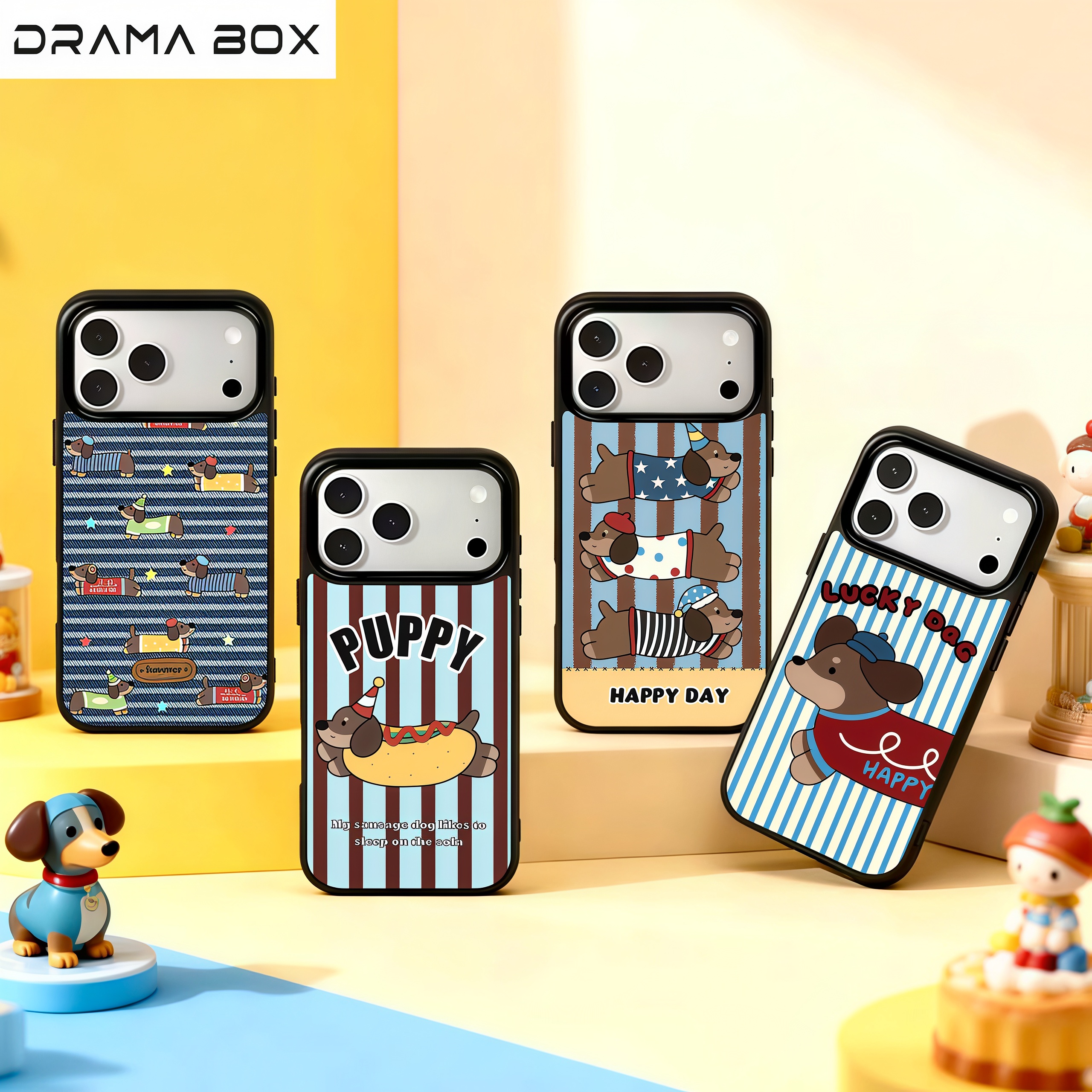 卡通条纹腊肠狗系列雾面磨砂适用苹果17/16/15/14防摔全包手机壳