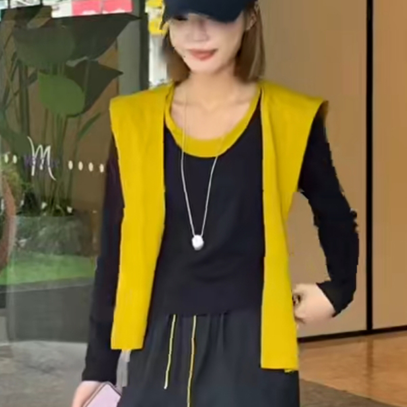 撞色长袖T恤女春秋装2025新款配披肩洋气减龄宽松时尚设计感上衣