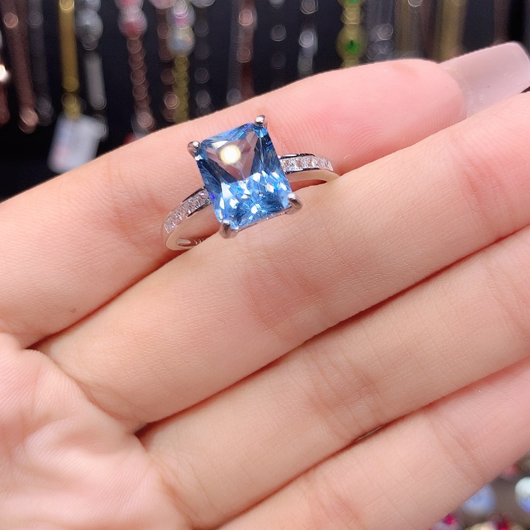 海蓝宝石戒圈银S925镶嵌810白