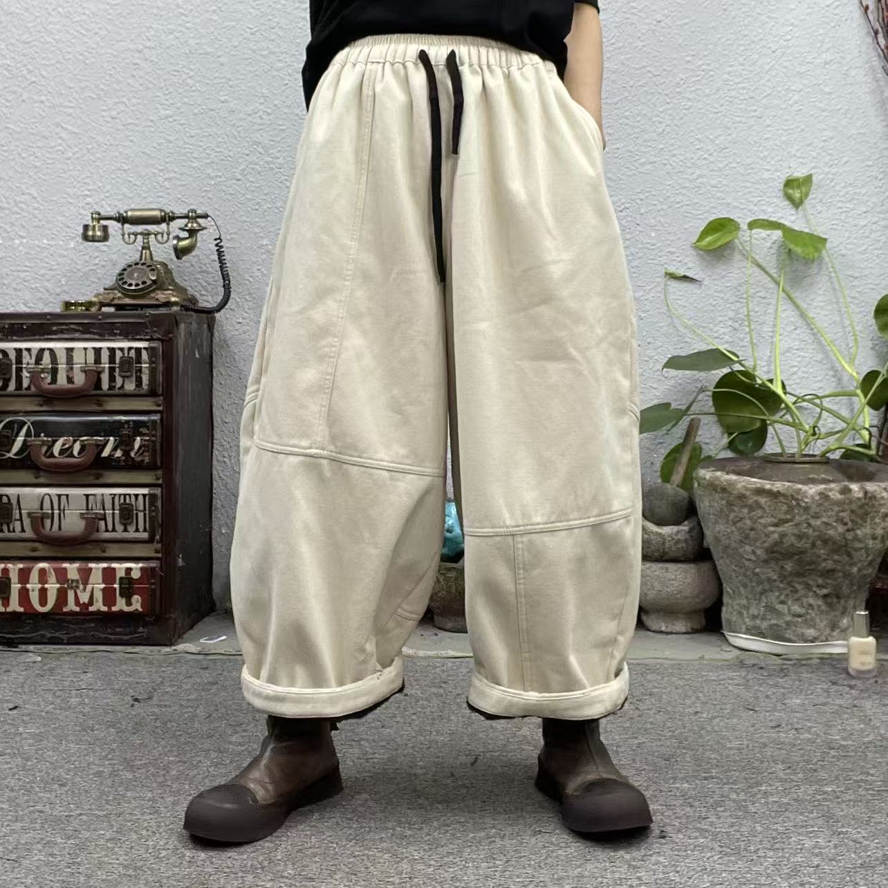 7772加绒前多片拼接裤腰抽绳牛仔休闲裤（长92臀围132脚口60