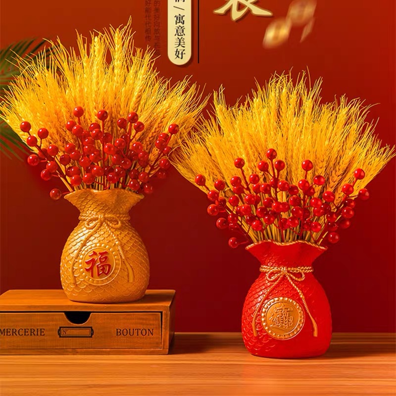 【年宵花卉】黄金大麦穗仿真花束花瓶新年摆件乔迁结婚开业装饰礼品