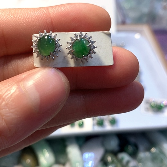 翡翠银S925镶嵌颈饰耳钉