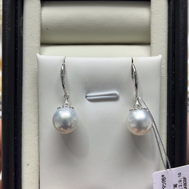 海水珍珠上新澳白盖帽耳钩10-11mm银S925镶嵌