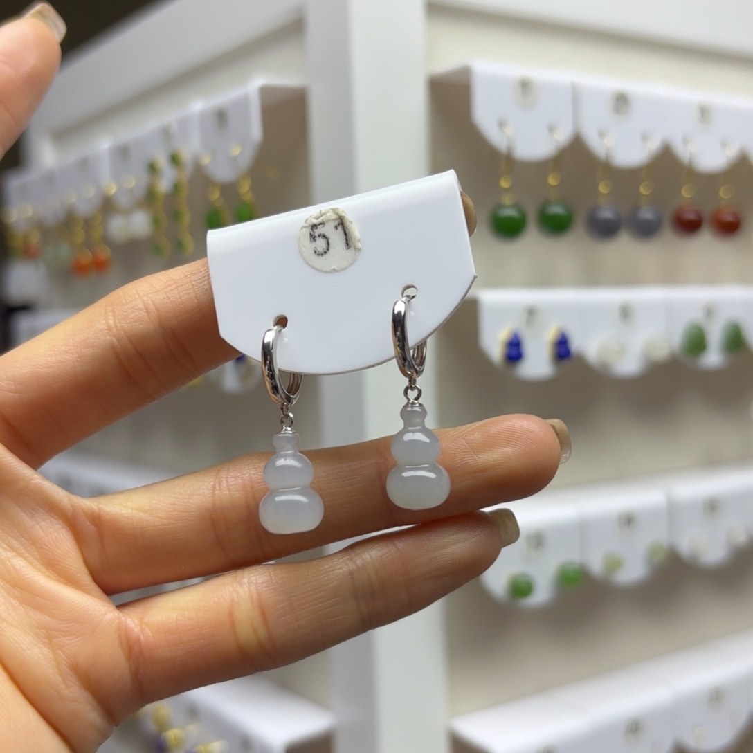 和田玉银S925镶嵌耳饰