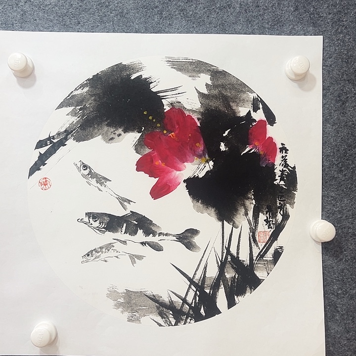 国画知鱼之乐纯手绘