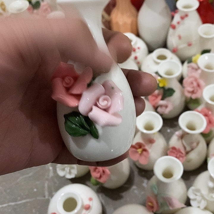 瓷片纯手工陶瓷花摆件瑕