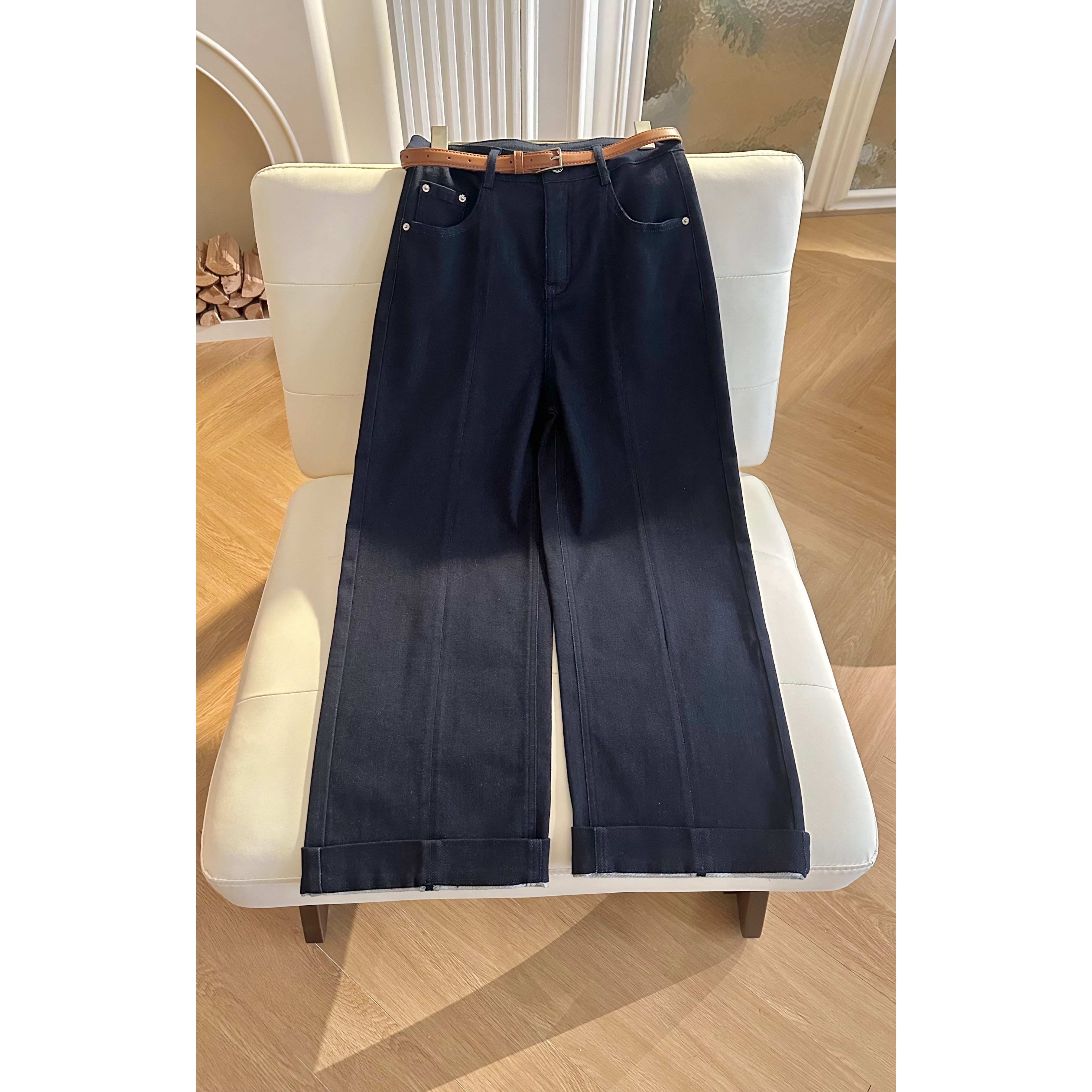 【牛仔日记】2025春季新款拼缝纯蓝复古百搭时髦高腰牛仔裤MF-1662