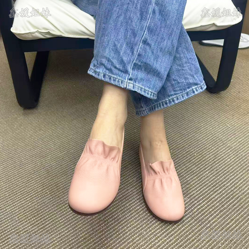 202312中口浅口薄款平底圆头透气单鞋防滑女士春夏纯色休闲短筒潮