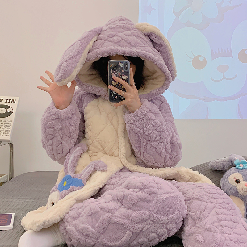 睡衣女卡通星黛兔冬季新款三层夹棉家居服保暖舒适加绒加厚可外穿