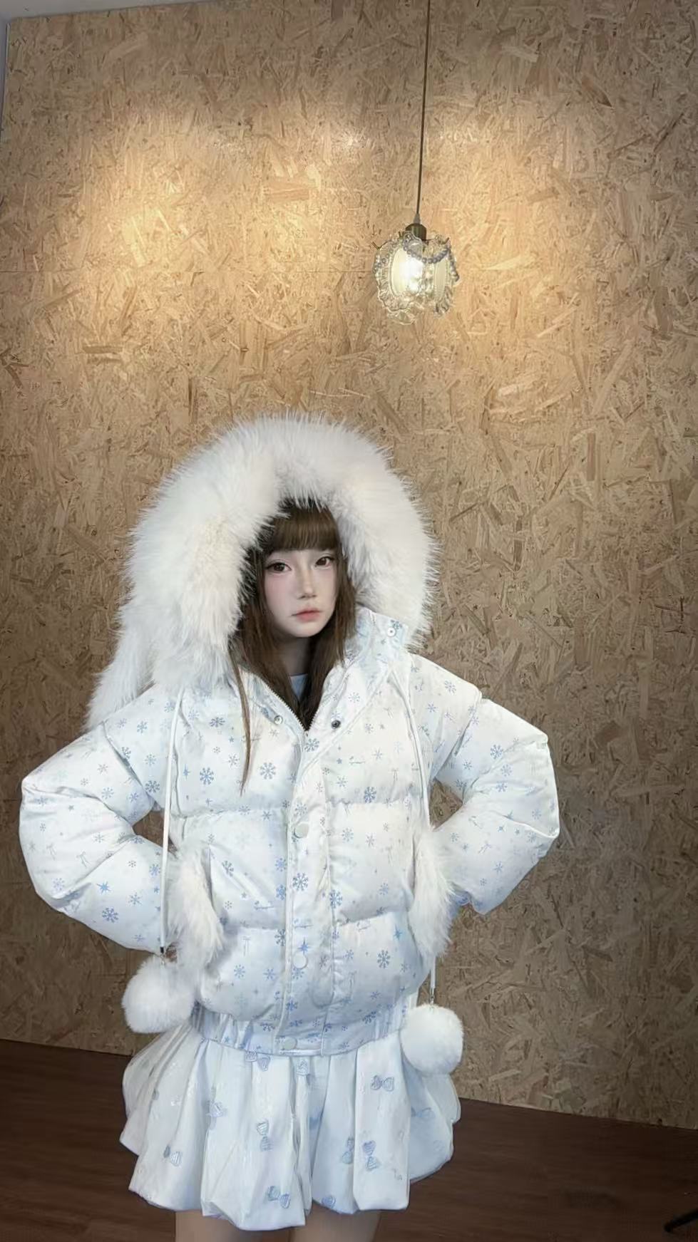 【雪顶泡芙】 哈妮撸呀新款冬日甜美可爱毛领兔耳加厚棉服连帽外套