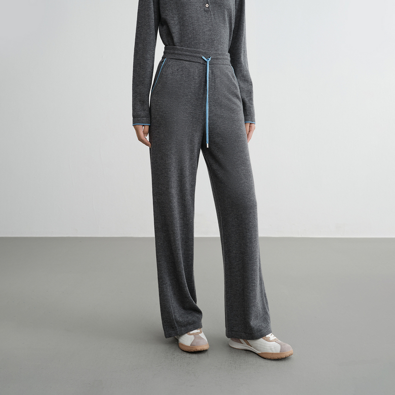 EP雅莹2025新品 羊毛羊绒混纺抽绳松紧腰柔软弹力细腻直筒裤9617A