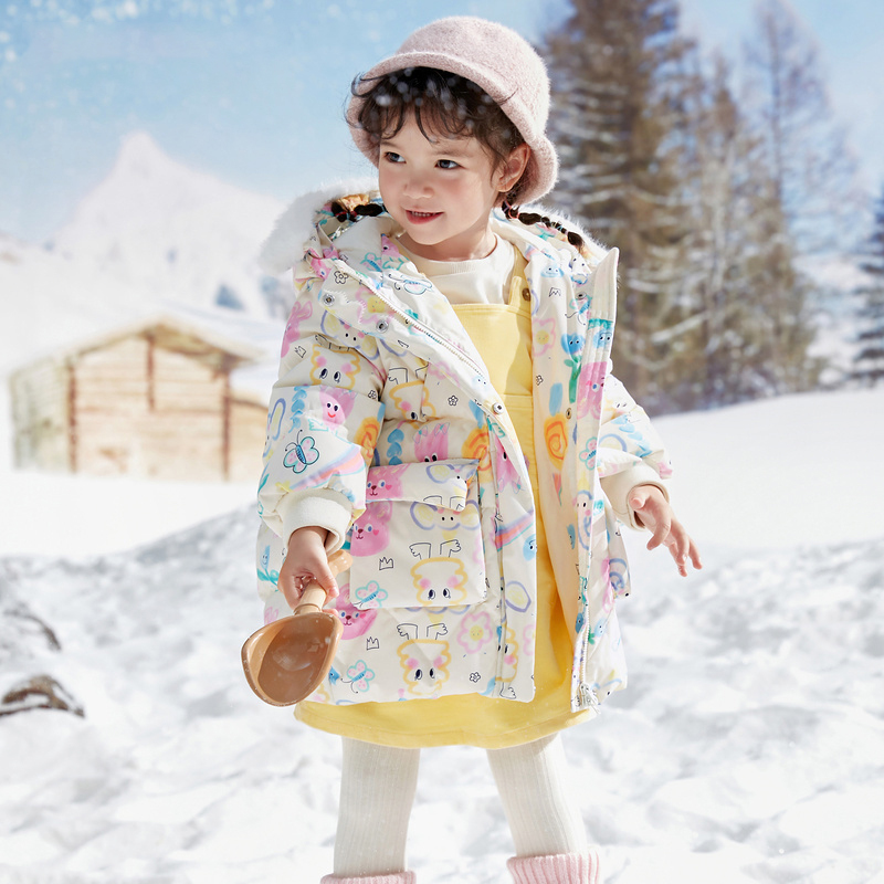 女童断码清加厚保暖中长款连帽洋气外套儿童时尚冬季宝宝