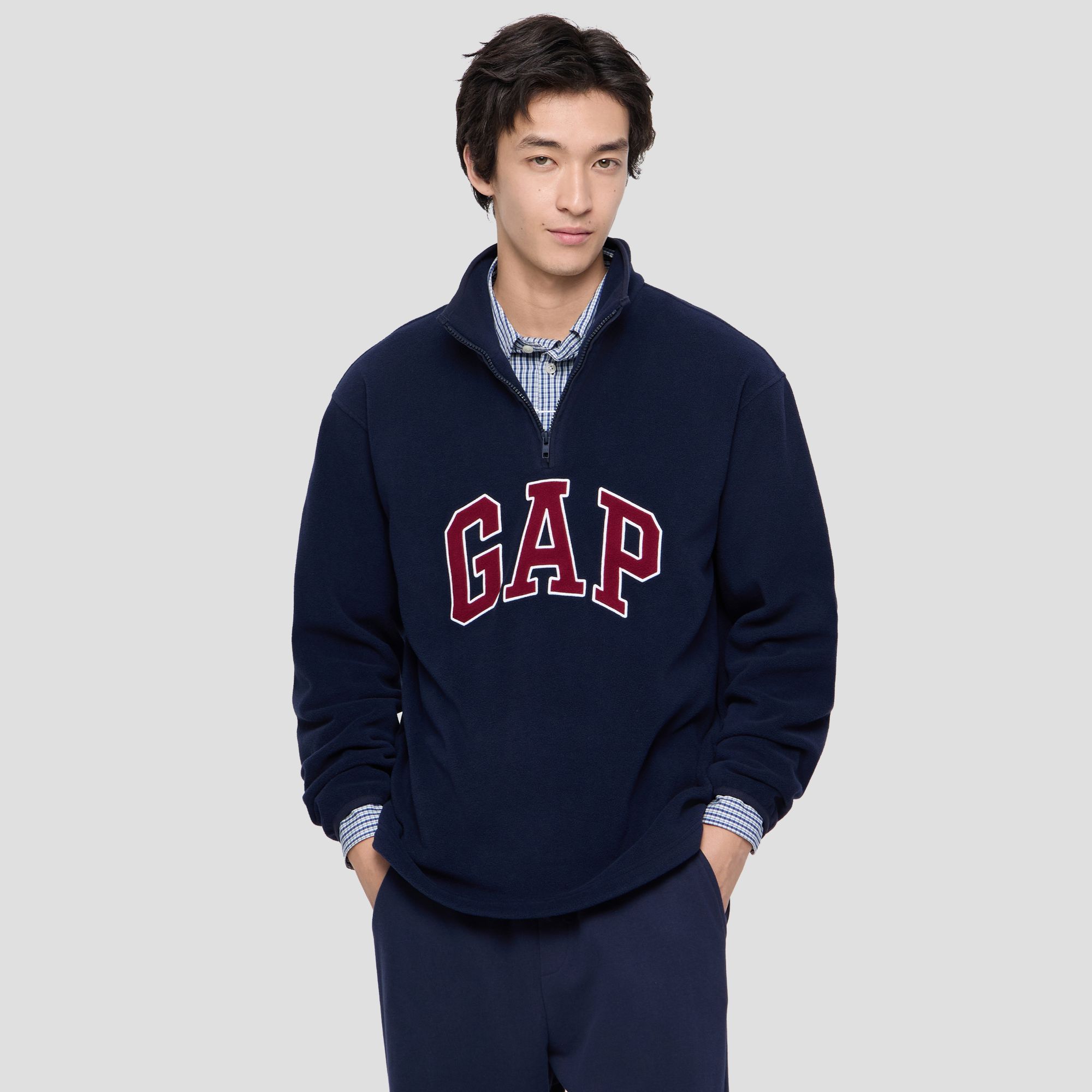 【成毅代言】Gap男女装2025秋季logo摇粒绒半拉链立领卫衣787416