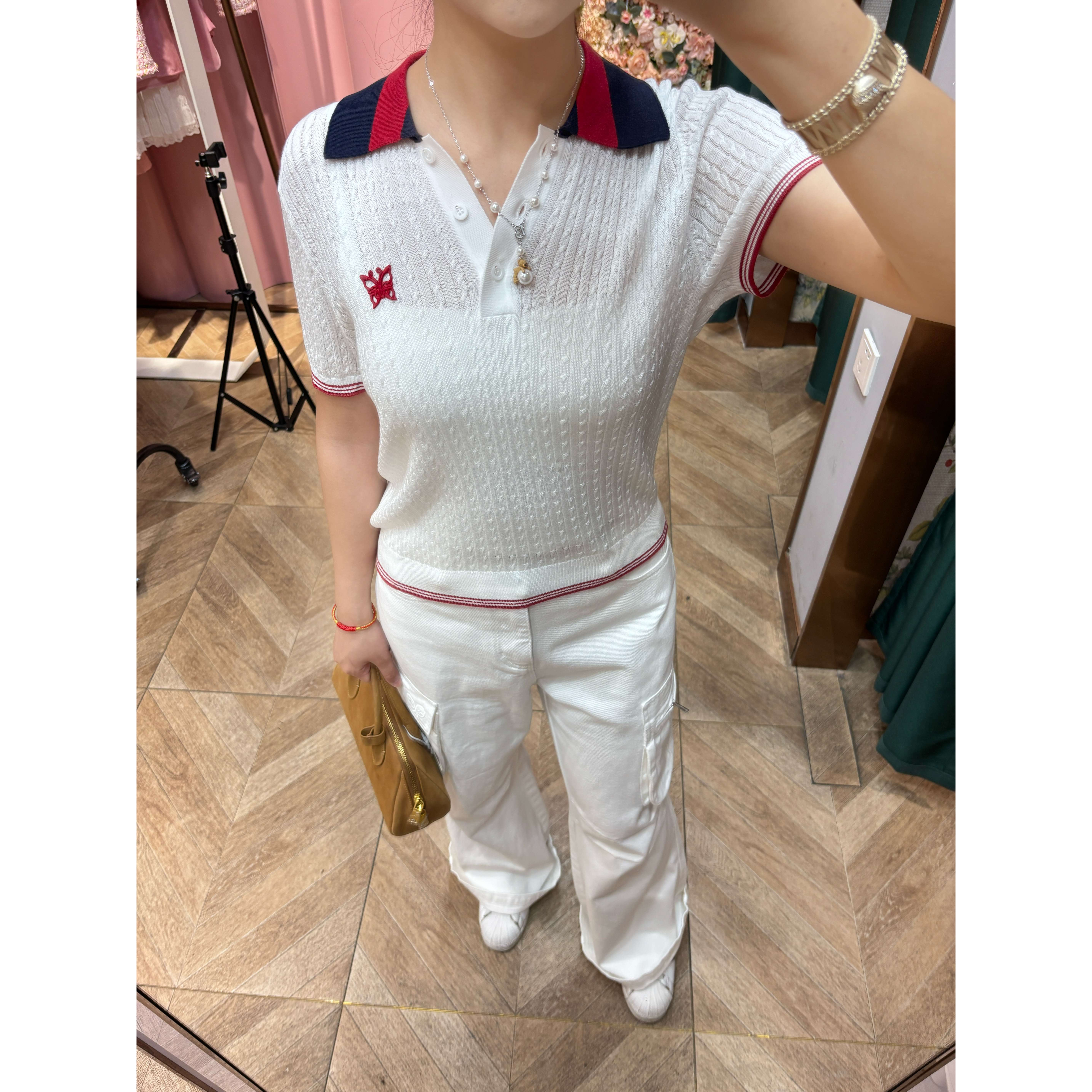 可可尼 白色简约POLO衫25年夏25203BC104310——1699