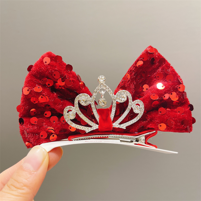 儿童发饰女童蝴蝶结头饰宝宝皇冠头饰生日发夹小女孩新年红色发卡