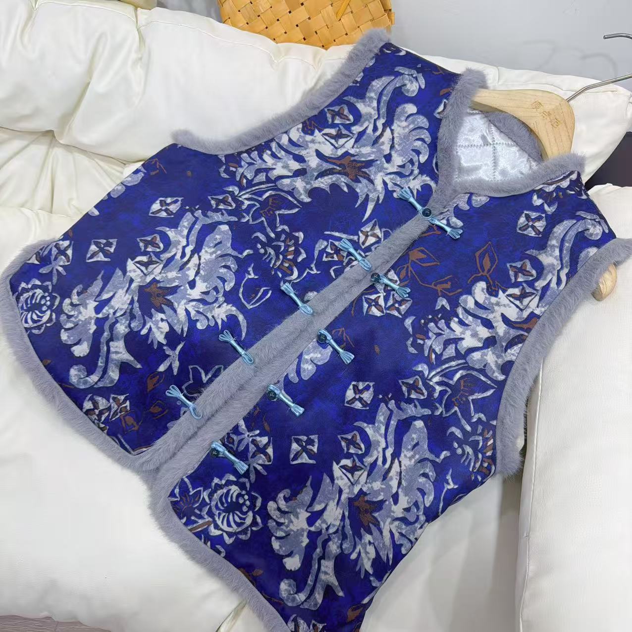 【青花瓷】厚款圆领加厚加绒上衣无袖新中式国风百搭女士马甲