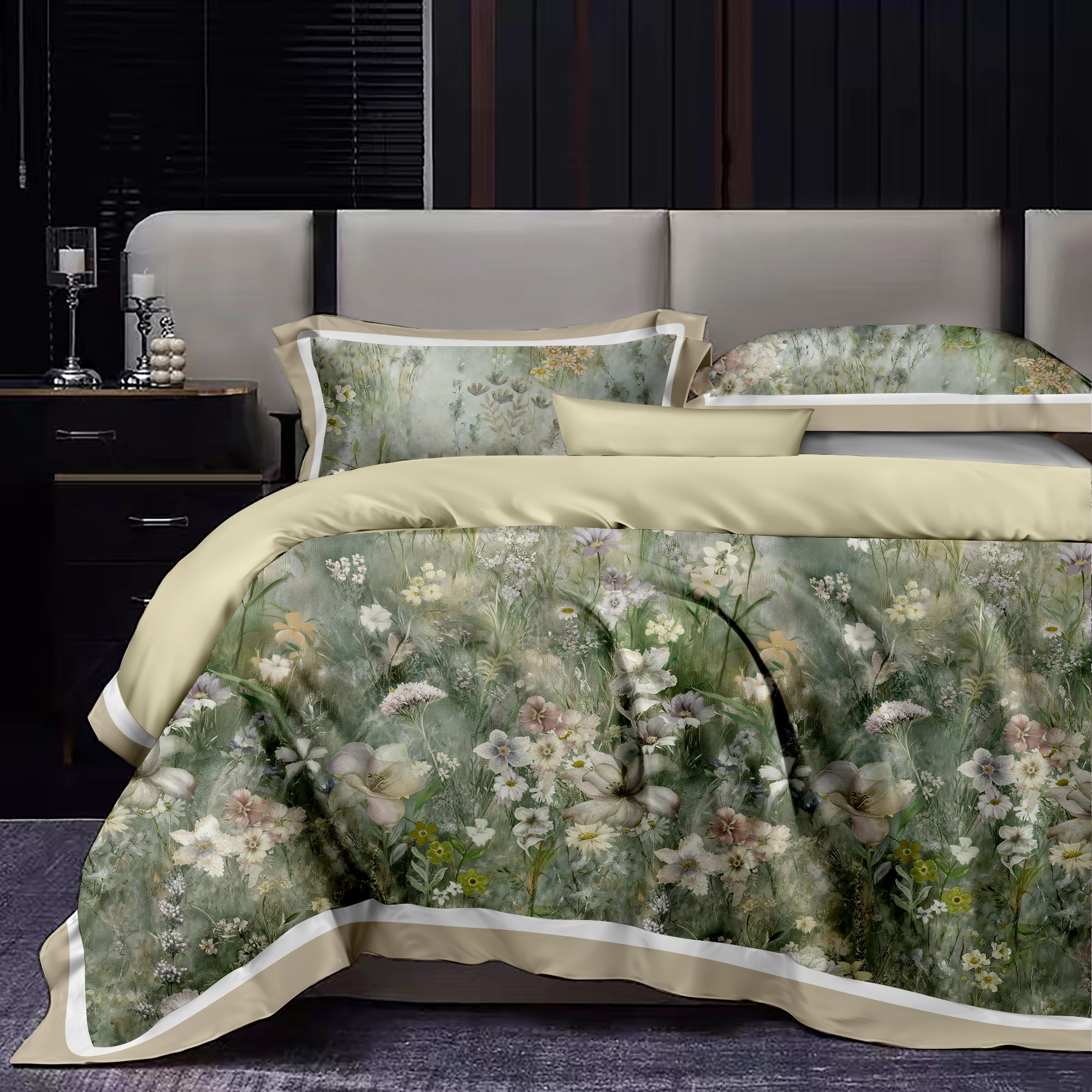 B5295 纯棉100s活性数码印花双人床单 梦幻巴黎-浅绿245*250轻奢