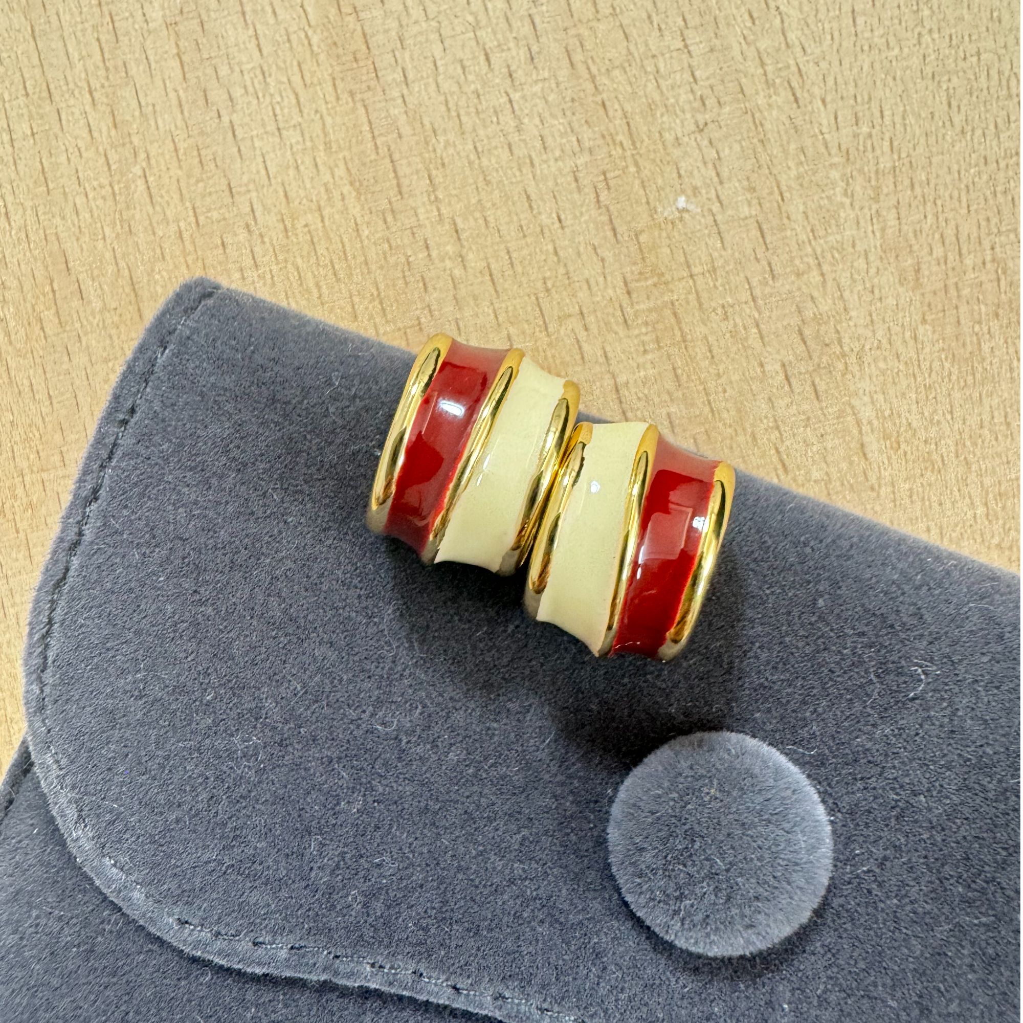 铜合金珐琅耳饰 时尚简约百搭半圈珐琅彩绘红白组合耳钉