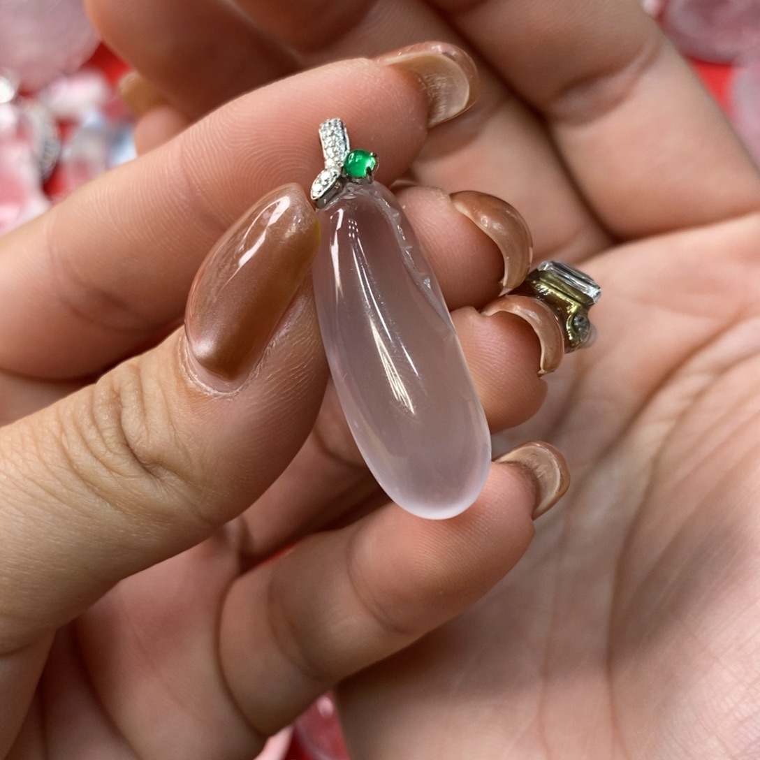 石英质玉银S925镶嵌福瓜吊坠赠链