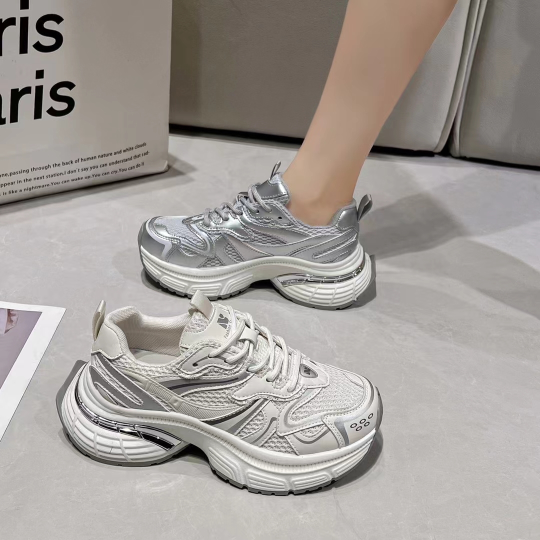 2025年新时尚气质百搭春季厚底网面女士老爹鞋