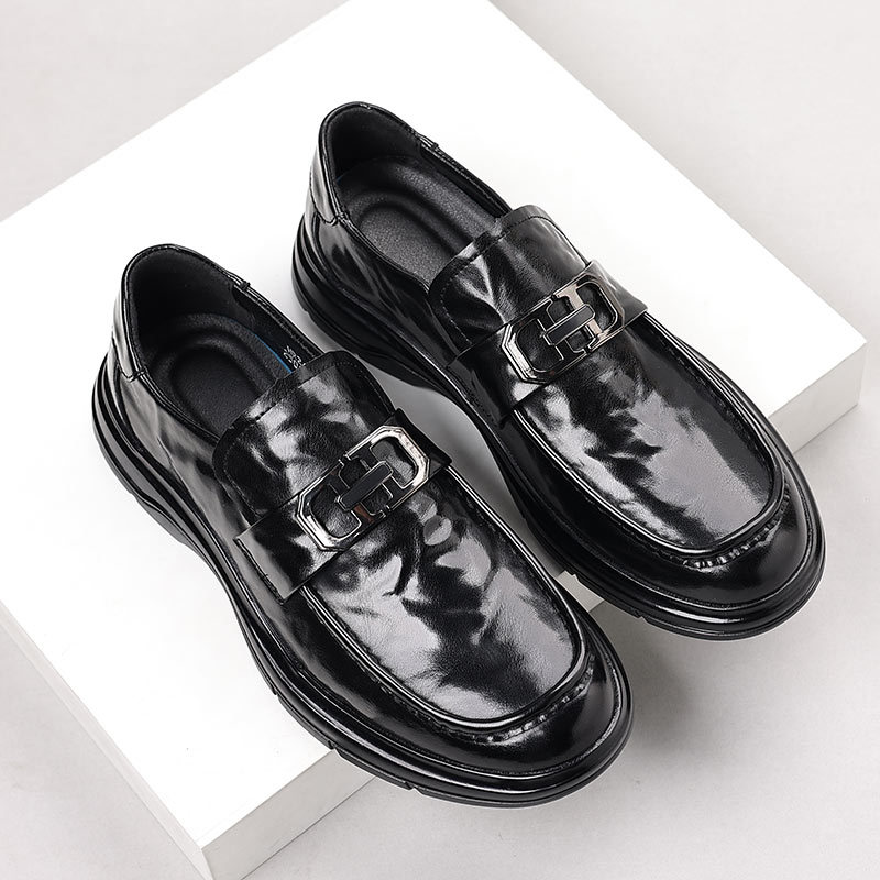 皮鞋男商务休闲正装直播手抓纹套脚英伦懒人一脚蹬结婚乐福豆豆鞋