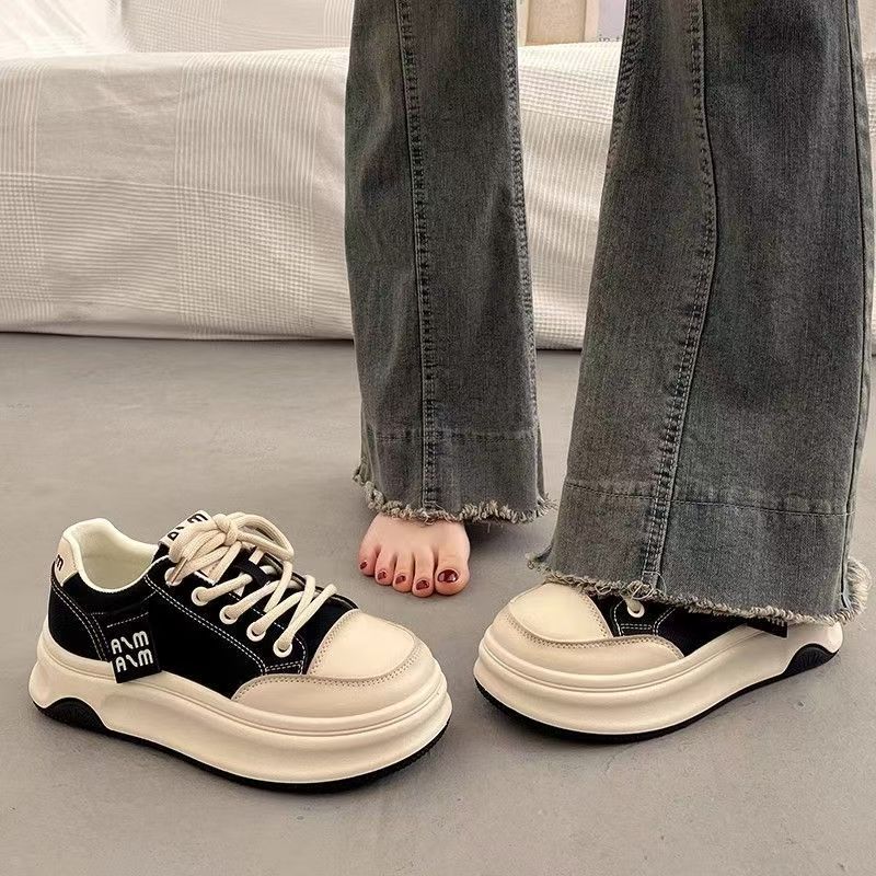 板鞋注塑鞋春季圆头增高休闲板鞋复古时尚百搭ins