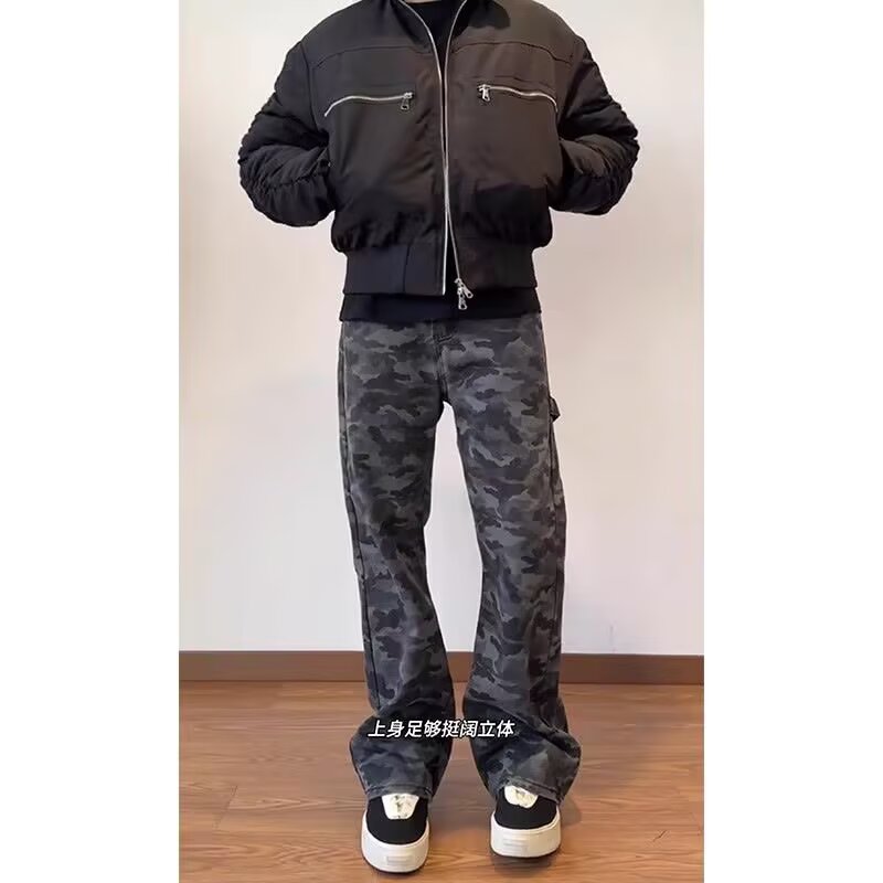 8305牛仔裤男士夏季薄款宽松大码百搭休闲裤青少年潮流迷彩长裤子