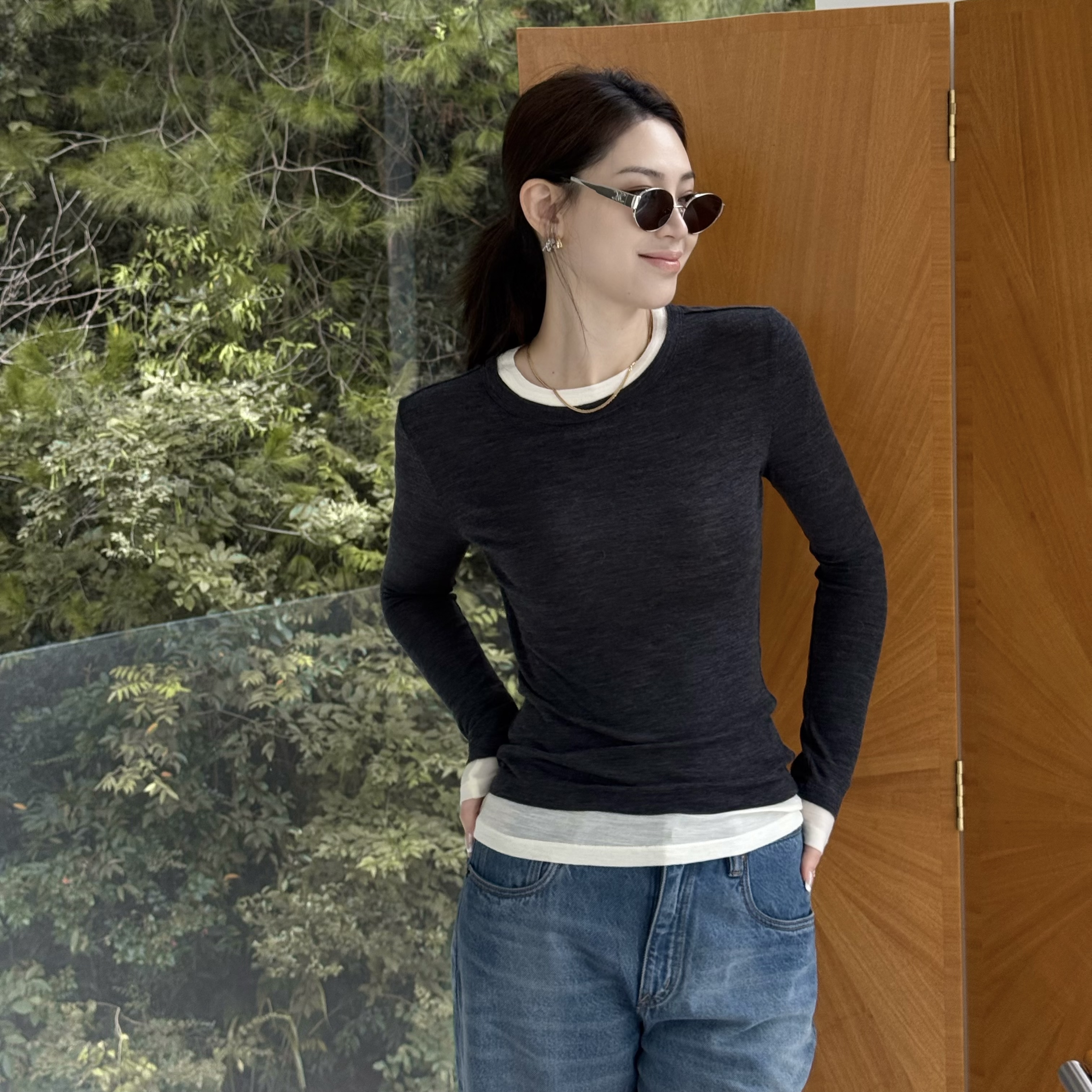 王嬛嬛MsLime25年新款【简帽】澳洲100%绵羊毛假两件打底 HD2C0663