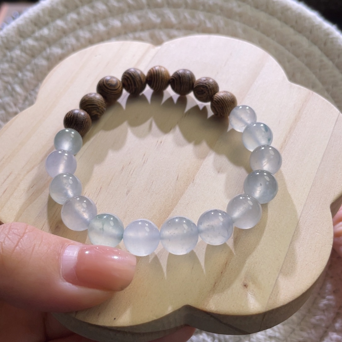 翡翠散珠天然缅a冰蓝手串卡8-9+