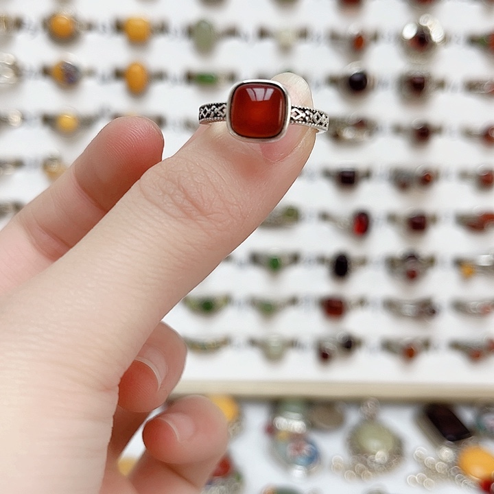 血珀戒指银S925镶嵌天然