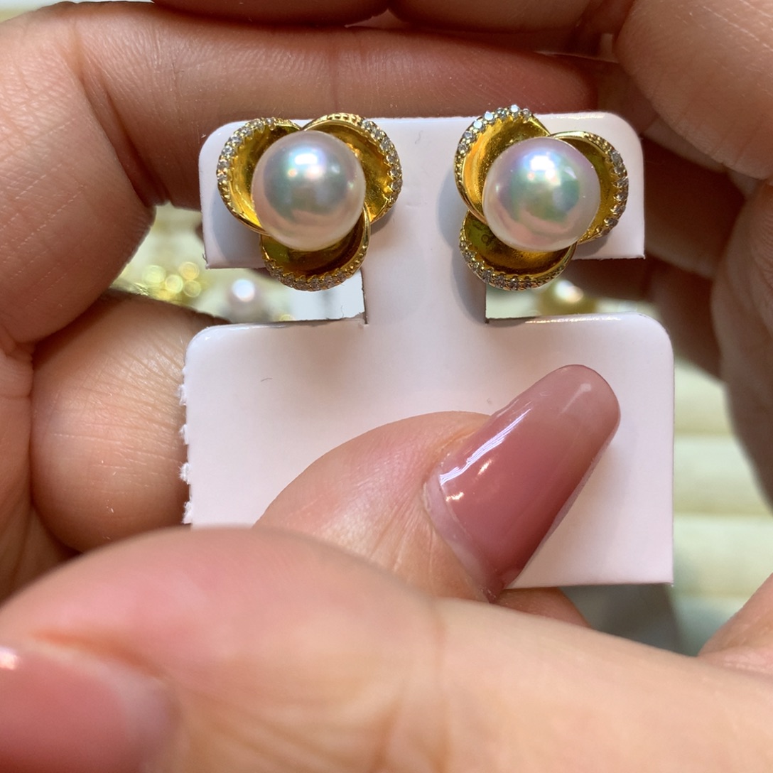 海水珍珠耳饰银S925镶嵌